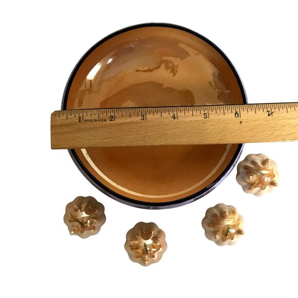 VTG Noritake Lusterware Hand Painted Footed Blue Peach Japanese Bowl 4 Salt Dips - Picture 6 of 11